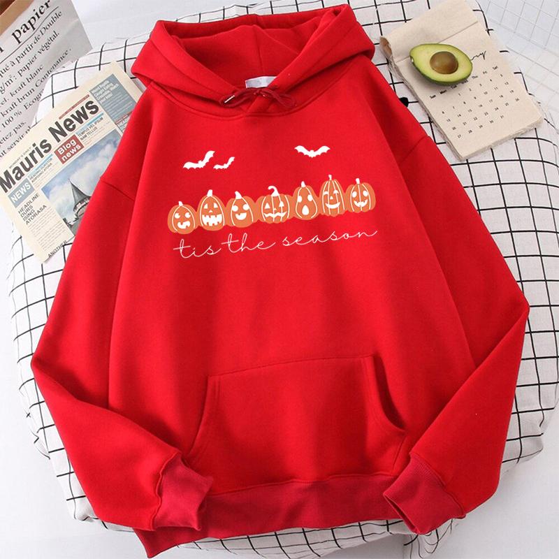 Happy Halloween Pumpkins Tis The Beason Hoodies Casual Long Sleeves Hooded Sweatshirts Cool Halloween Women Pullover Tops