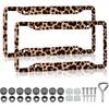 Black Leopard Print License Plate Frame - 2 Pack Animal Leopard Cheetah Print Tags Frames Holder, Car Decorative Tag Frames With Screws Fasteners