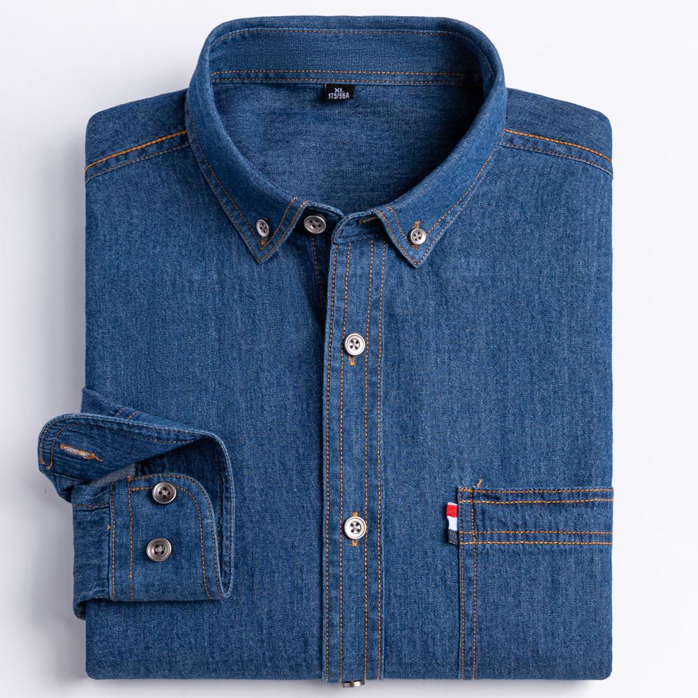 Man 100% Cotton Western Denim Pocket Shirt Long Sleeve Standard-fit Comfort Durability Soft Casual Washed Durability Work Shirts