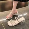 Rhinestone Transparent Crystal and Cool Slippers for Women In Summer, Thick Heel, Medium Heel, One-word Drag for Women