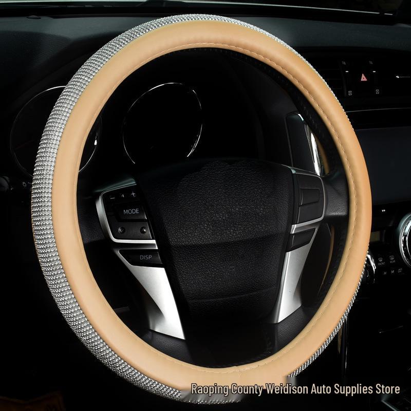 Universal Car Rhinestone Steering Wheel Cover - Four Seasons, Non-slip, Cute Full Diamond Crystal Design