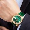 Start Малахитовые мужские часы с бриллиантами, функция даты, автоматические механические часы, пряжка-бабочка, ремешок из кожи аллигатора