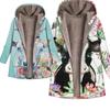 Women Autumn Winter Floral Animal Hooded Jacket Flower Print Hoody Vintage Oversized Coats Warm  Padded Jacket Women Parkas