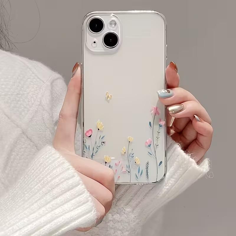 Ins фэн-шуй порошковый цветок для iPhone15 Apple 17promax прозрачный чехол для мобильного телефона со всех сторон 16/14/13