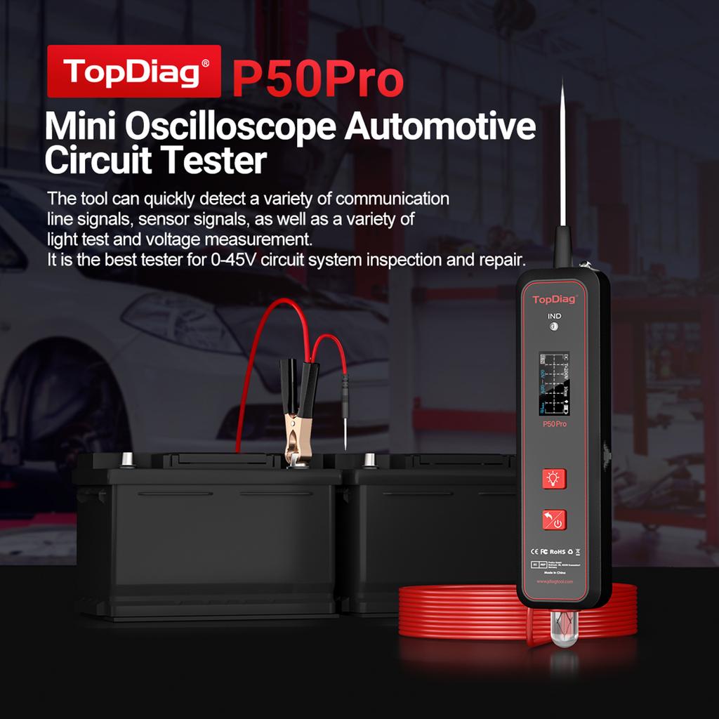TopDiag P50pro Automotive Circuit Tester Power Circuit Probe Tester Mini Oscilloscope Signal AC DC