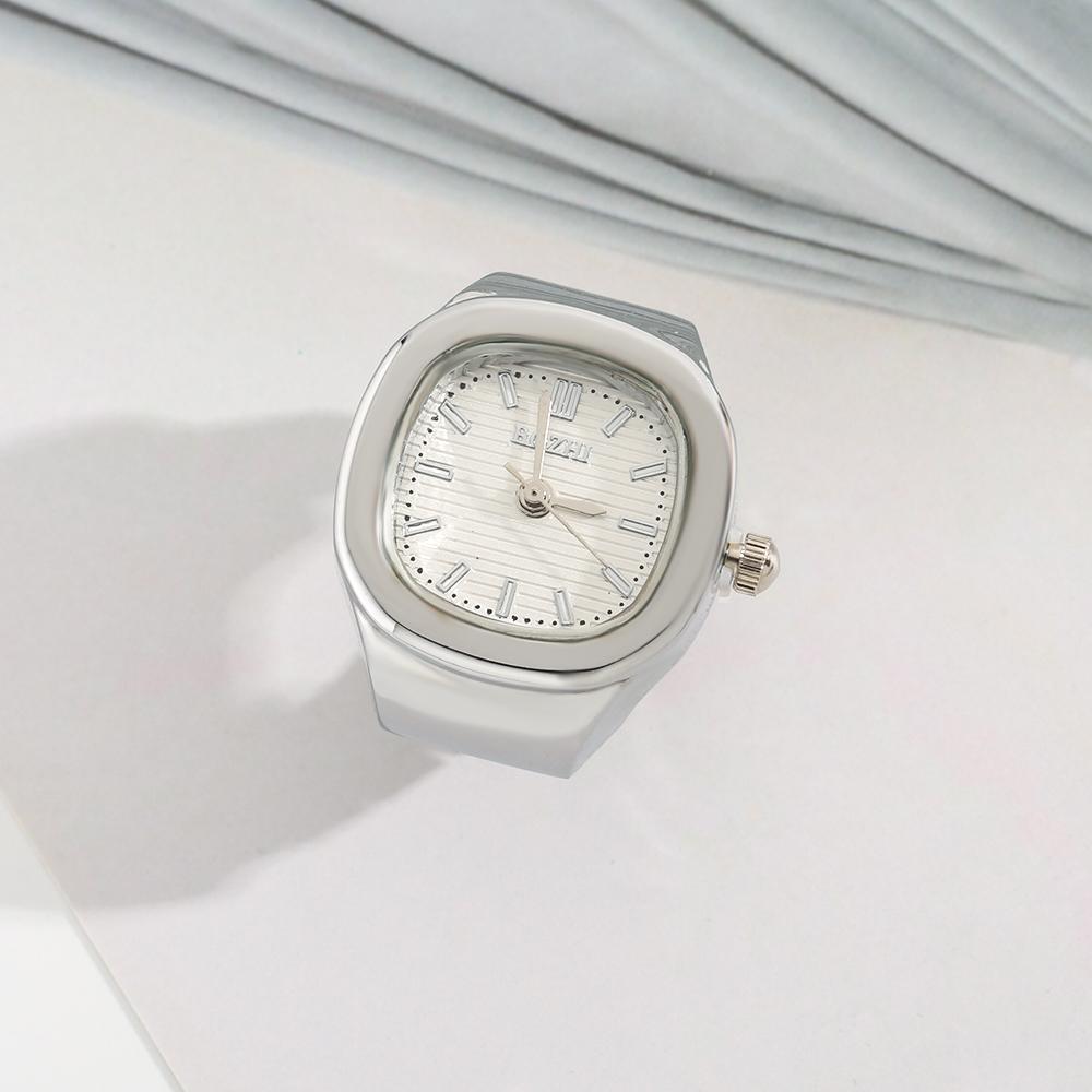 Ring Quartz Watch Creative Alloy Shell Finger Square Dial Couple Men And Women