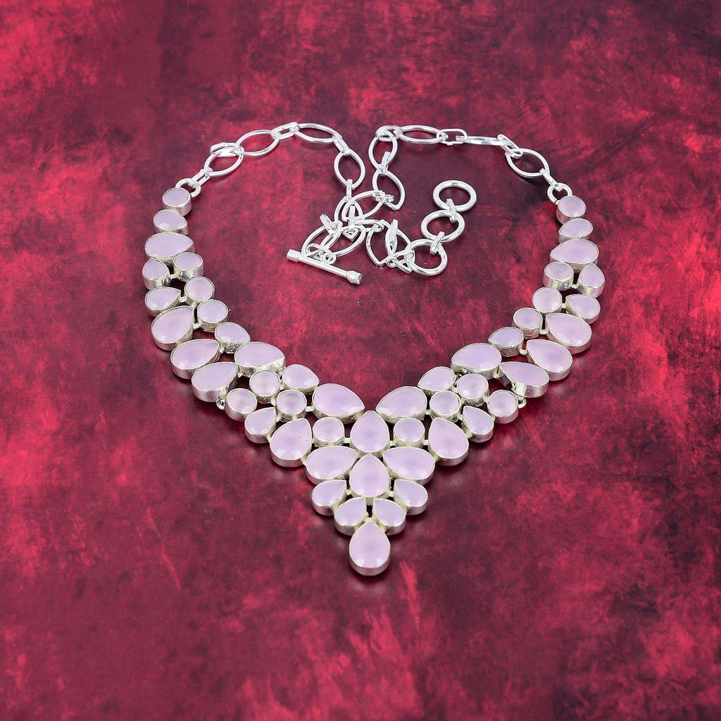 Pink Chalcedony Necklace Gemstone Jewelry, 925 Solid Sterling Silver Handmade Necklace, Latest Design Jewelry