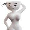 Weather Resistant Resin Garden Statue Artistic Face Flower Pot, Women Figure Planter Creative Female Sculpture Small Succulents Pot for Desk