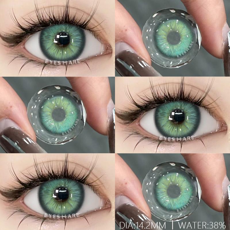 2Pcs Natural Green Colored Contacts Blue Lenses Korean Brown Eye Contacts Yearly Lens Makeup Gray Pupils Use for Eye