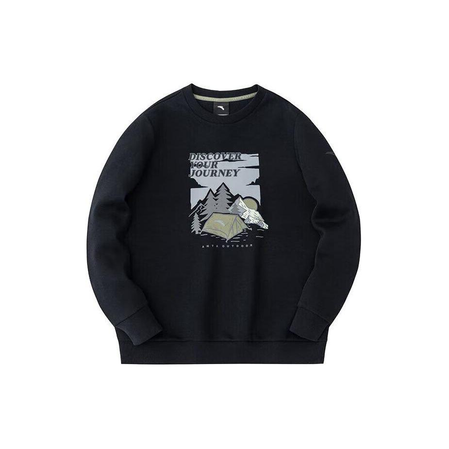 Anta Outdoor Series Letter Camping Pattern Round Neck Easy Care Casual Pullover Hoody Men sweatshirt Basic-Black 152416701-3