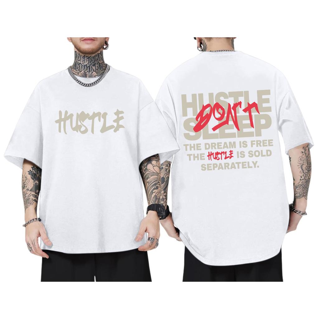 Мужская футболка "Hustle" с мотивирующей цитатой, оверсайз, с коротким рукавом, в стиле urban streetwear