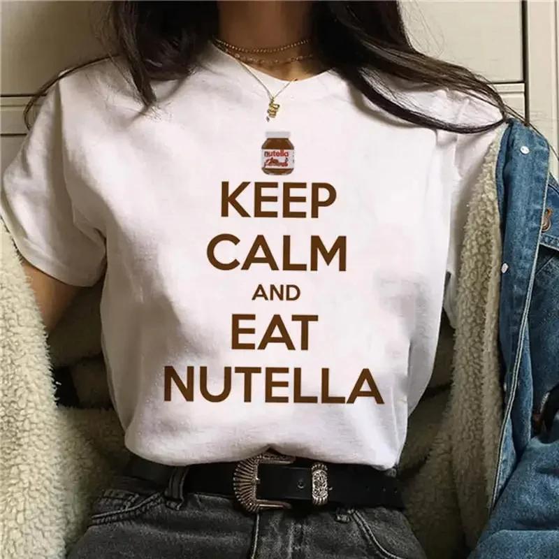 Женская новая модная кавайная футболка с принтом Nutella, Харадзюку, женский милый мультяшный корейский топ, женская одежда