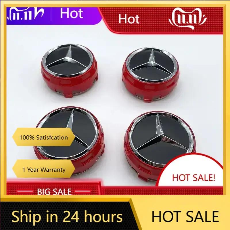 New C200 E200  For Mercedes Benz For Mercedes Benz AMG 4pcs 75mm Black Red Raised Car Styling Wheel Center Cap A0004000900