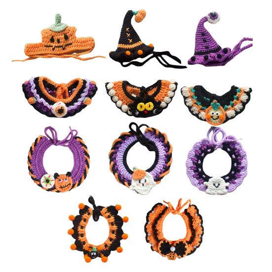 Хэллоуин Домашний питомец Шляпа-тыква Набор ошейника с привидением Регулируемый наряд в готическом стиле для кошек, маленьких собак, вязаные аксессуары для костюма