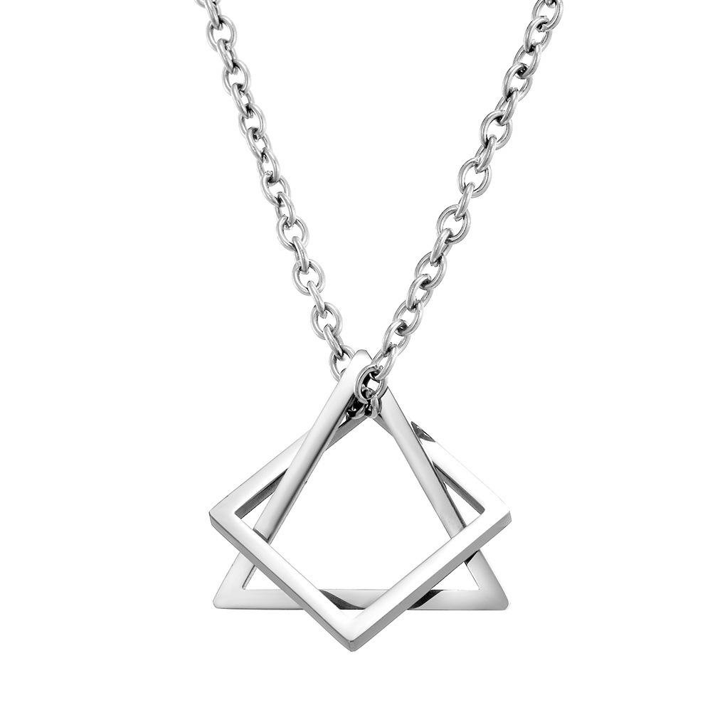 Triangle Square Necklace For Men Hip Hop Silver Geometric Pendant Stainless Steel Chain Trendy Couple Jewelry Gifts