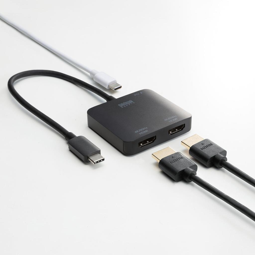 Sanwa Supply USB to HDMI Conversion 2 HDR USB PD 100W Power DisplayPort Alt Type-C Adapter, Ports, 4K@60Hz Compatible, Supply, Mode, Mirror/Extended