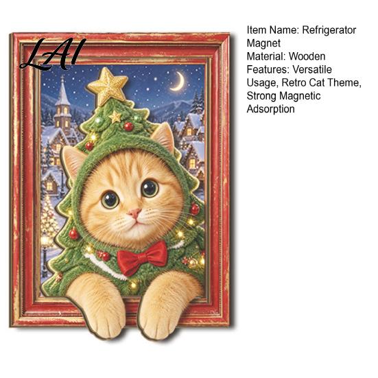 Decorative Fridge Magnets Cute Cat Refrigerator Magnets Christmas Kitty Magnetic Photo Frame Vintage Art Gifts Retro Office Filing Cabinet