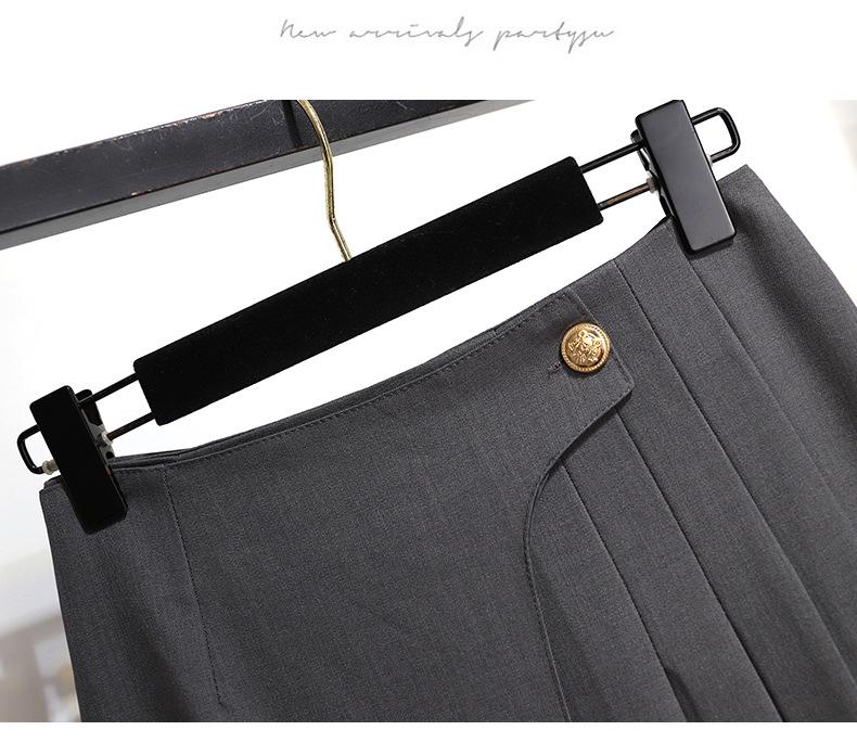 Французская серая плиссированная миди-юбка А-силуэта неправильной формы - Высокая талия, Лето 2025