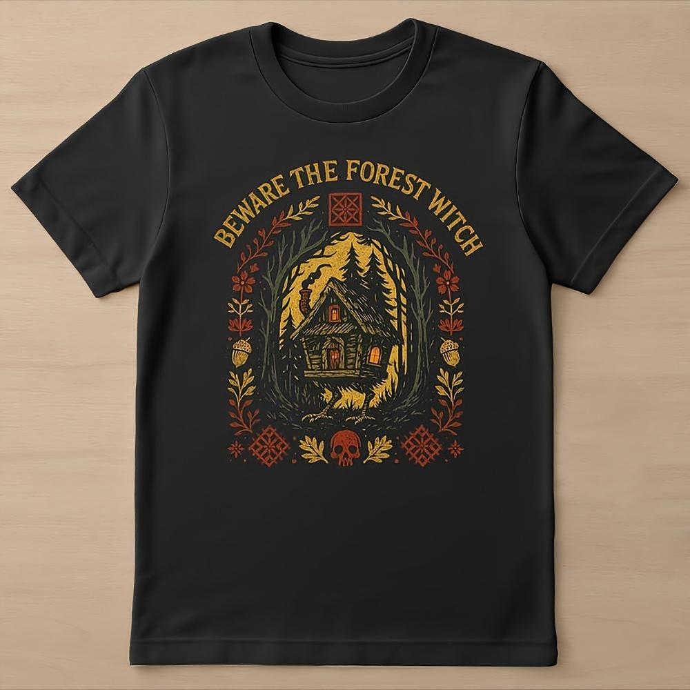 UnisexS Heavyweight Baba Yaga Beware The Forest Witch TShirt Dark Country Folk Horror Graphic Tee Black Unisexs Tshirts for Summer