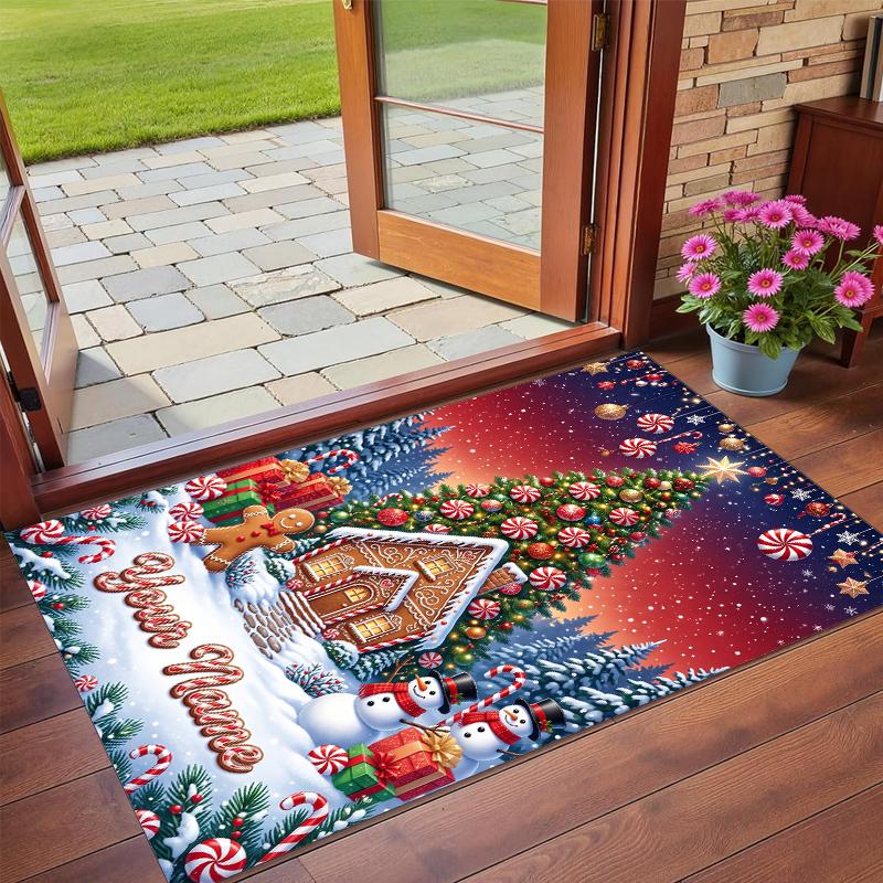 Christmas Custom Name Printed Square Area Rug Soft Non Slip Floor Carpet For Bedroom Holiday Gift