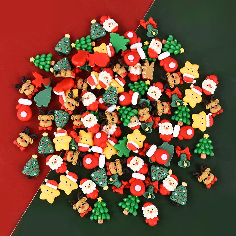 20 шт. Мини-рождественские фигурки из смолы, милые олень, рождественская елка, Санта-Клаус, кабошон с плоской задней частью, украшения своими руками, новогодние подарки