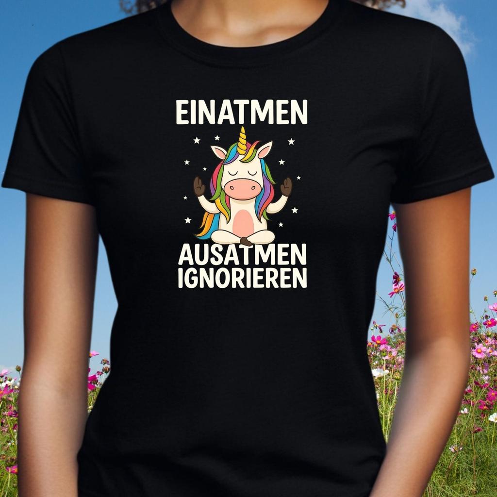 T-Shirt Frauen Einatmen Ausatmen Einhorn Motiv Baumwolle Größe S bis 3XLWird in neuem Fenster oder Tab geöffnet
