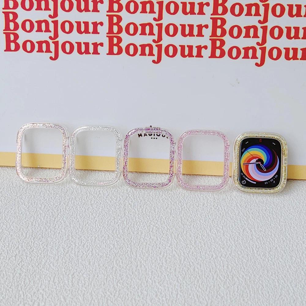 Прозрачный чехол LGlitter для Apple Watch Series 8 7 5 6 SE Ultra Блестящий бампер Защитная крышка для IWatch 41мм 45 49мм 44мм 40мм 42 38мм