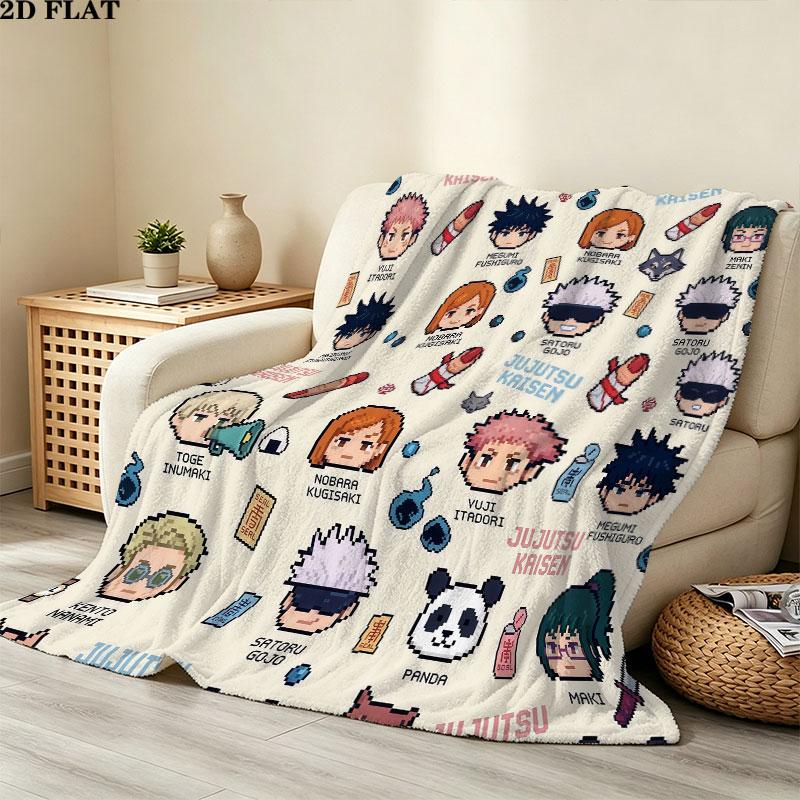 1PC Jujutsu Kaisen Patterned Flannel Blanket Suitable For All Seasons For Home Decor Warmth And Comfort Gifts Holiday Present