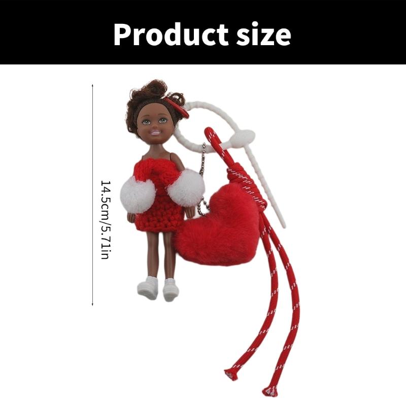 Curly Hair Doll Pendant Keychain with Heart and Braided Rope Backpack Charm Bag Ornament for Stylish Women and Girls
