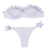 2Pcs/Set Women Summer Bikini Set Bandeau Ruffle Trim Bra Mid Rise Briefs Set Push Up Bathing Suit Split Design Swimsuit