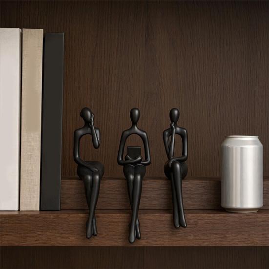 jijijing 3Pcs/Set Abstract Human Figurines, 3D Printed Modern Minimalist Art Sculpture, Artistic Sitting Figure Statues for Home Shelf Table