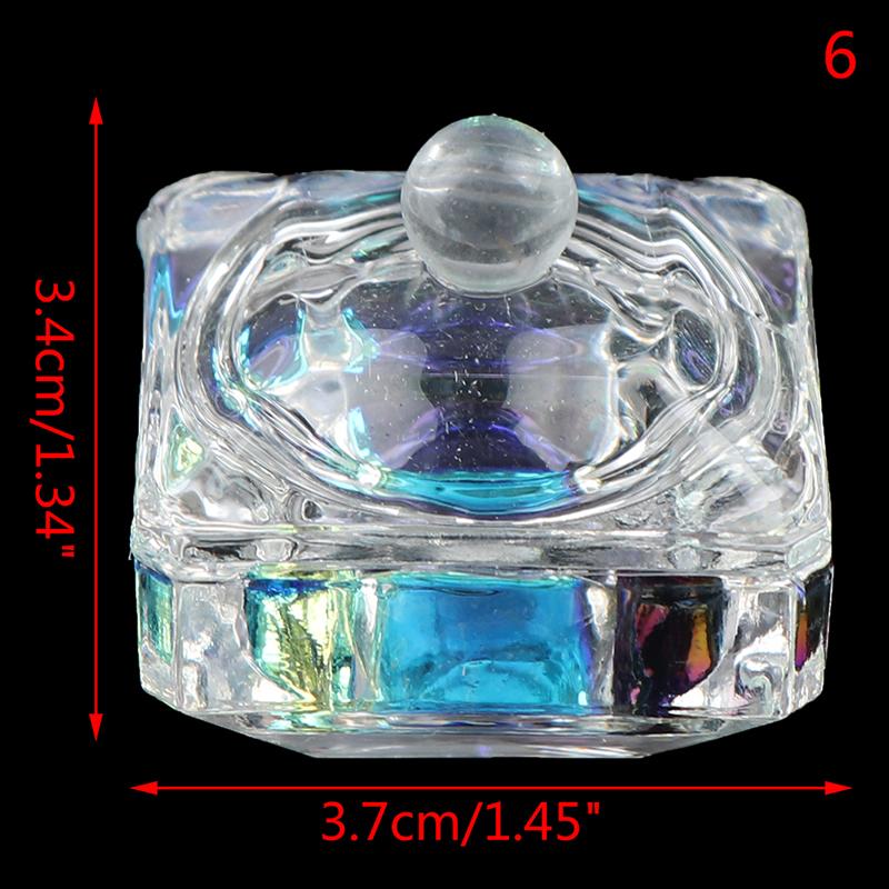 1Pcs Rainbow Crystal Clear Acrylic Liquid Dish Tappen Dish Glass Cup With Lid Bowl For Acrylic Powder Monomer Nail Art Tool