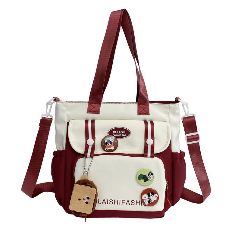 Oxford Shoulder Bag Cute Tote Bag Cartoon Handbag & Purse Pendant Badge Decor Crossbody Bags For Women