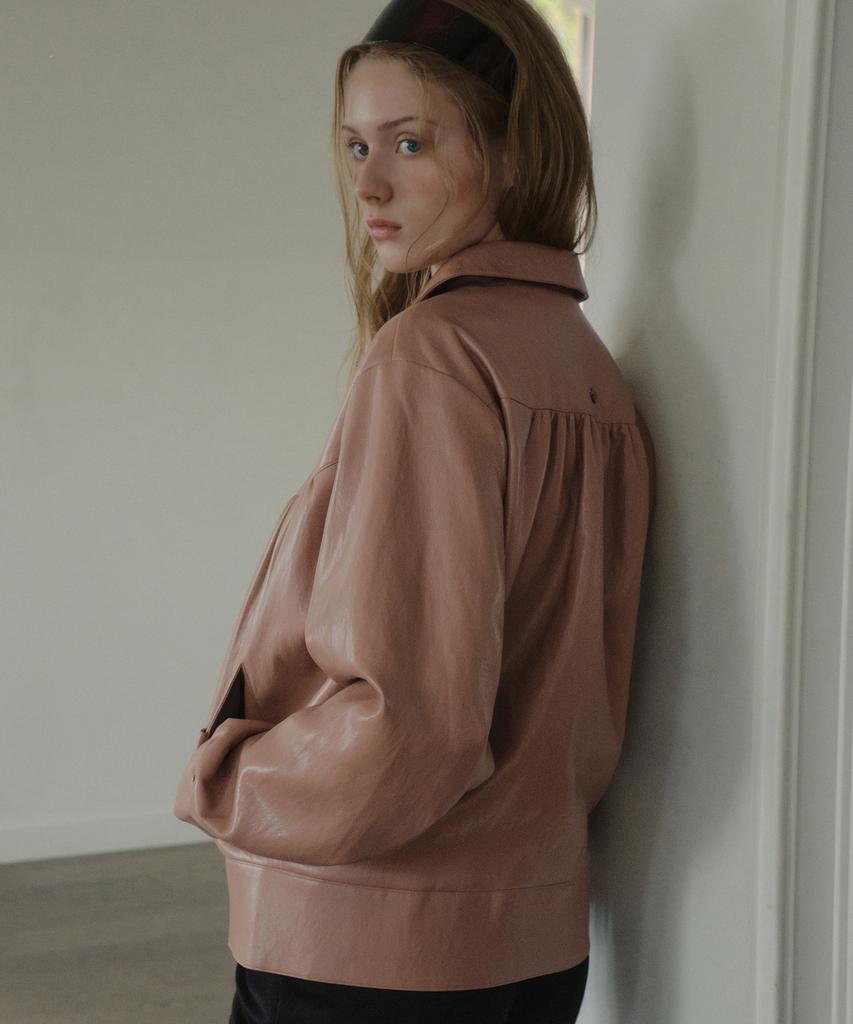OURNOSTALGIA Annette Shirring Leather Jacket_Dusty Pink(Ob6Ot06)