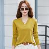 Новая весенне-осенняя свободная повседневная футболка с V-образным вырезом и длинными рукавами, женский однотонный хлопковый топ для базового слоя