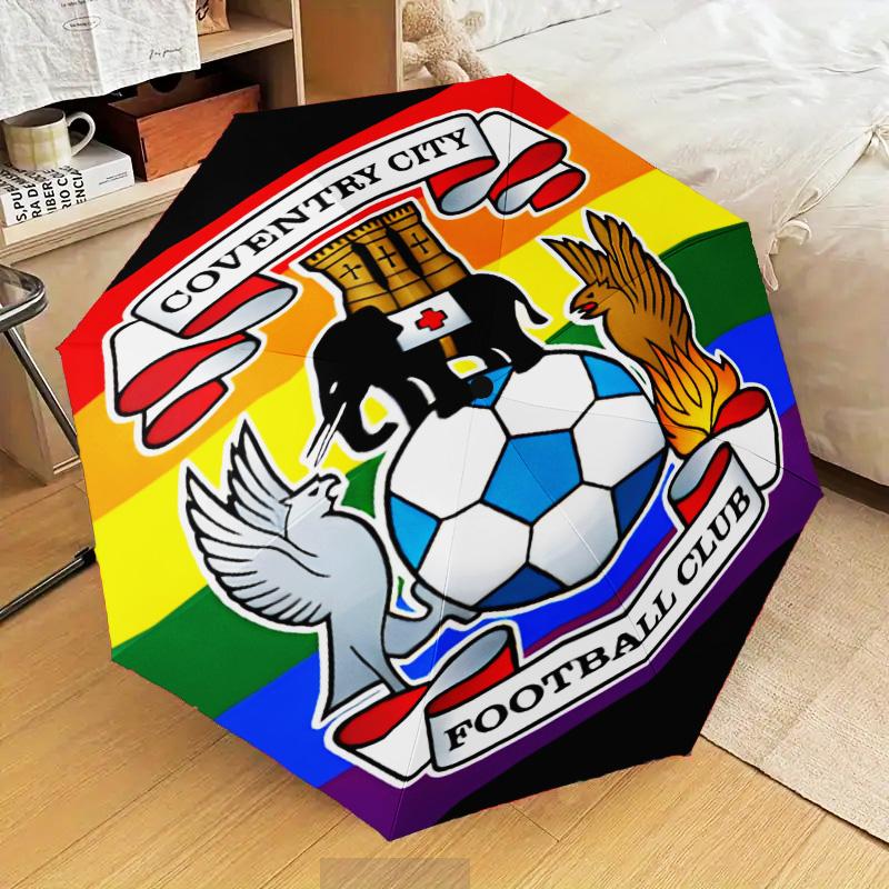 1PC Coven-try Football Club Crest Printed Umbrella Folding umbrella, automatic umbrella 8-Frame for Travel, camping Fan gifts Christmas Gifts