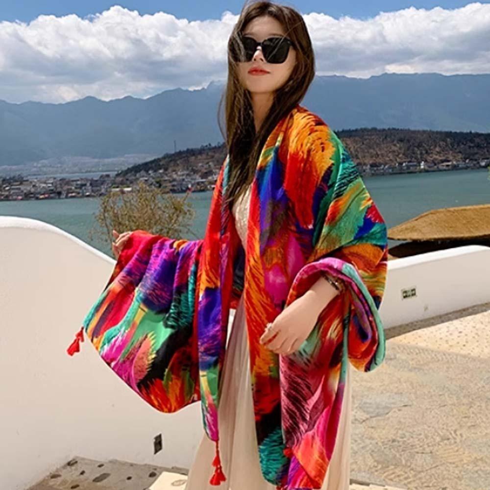 Long Spring Silk Scarf Breathable Square Hijab Scarf Sweet Big Pattern Headscarf Neck Decoration