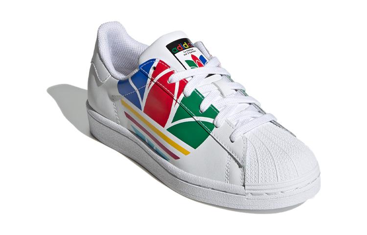 adidas Оригиналы SUPERSTAR Pure J Удобные Устойчивые к истиранию Низкие Детские Скейтбордические Кроссовки Белый Мультиколор FW4005