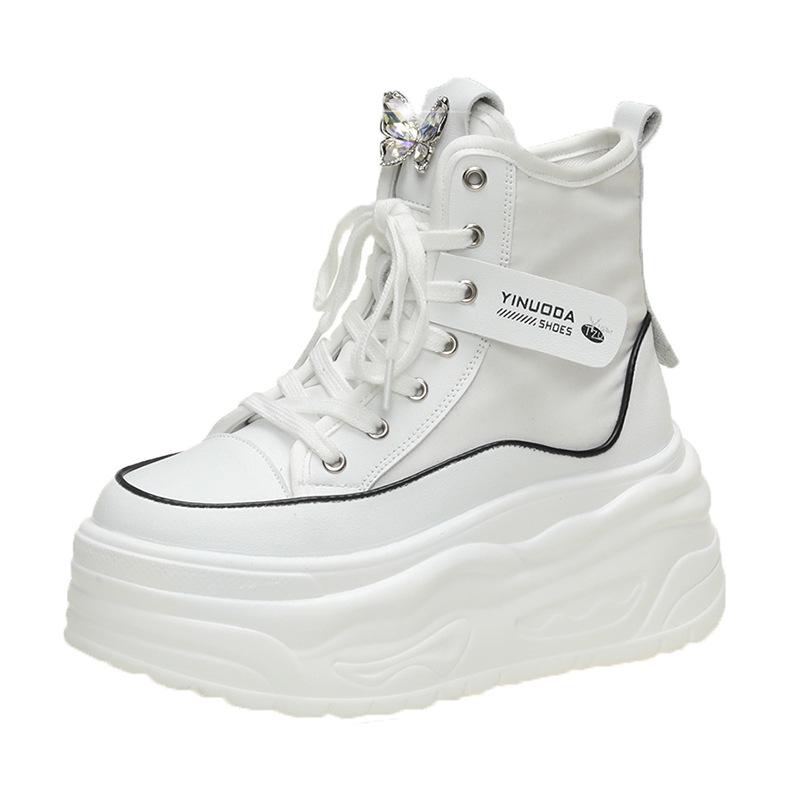 Осень 2024 г. Женские высокие повседневные кроссовки на толстой подошве, визуально увеличивающие рост, с круглыми носами для уличного стиля.