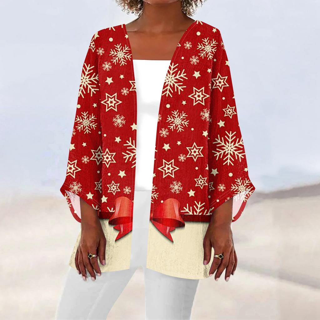Женская повседневная мода с рождественским принтом легкая куртка средней длины кардиган