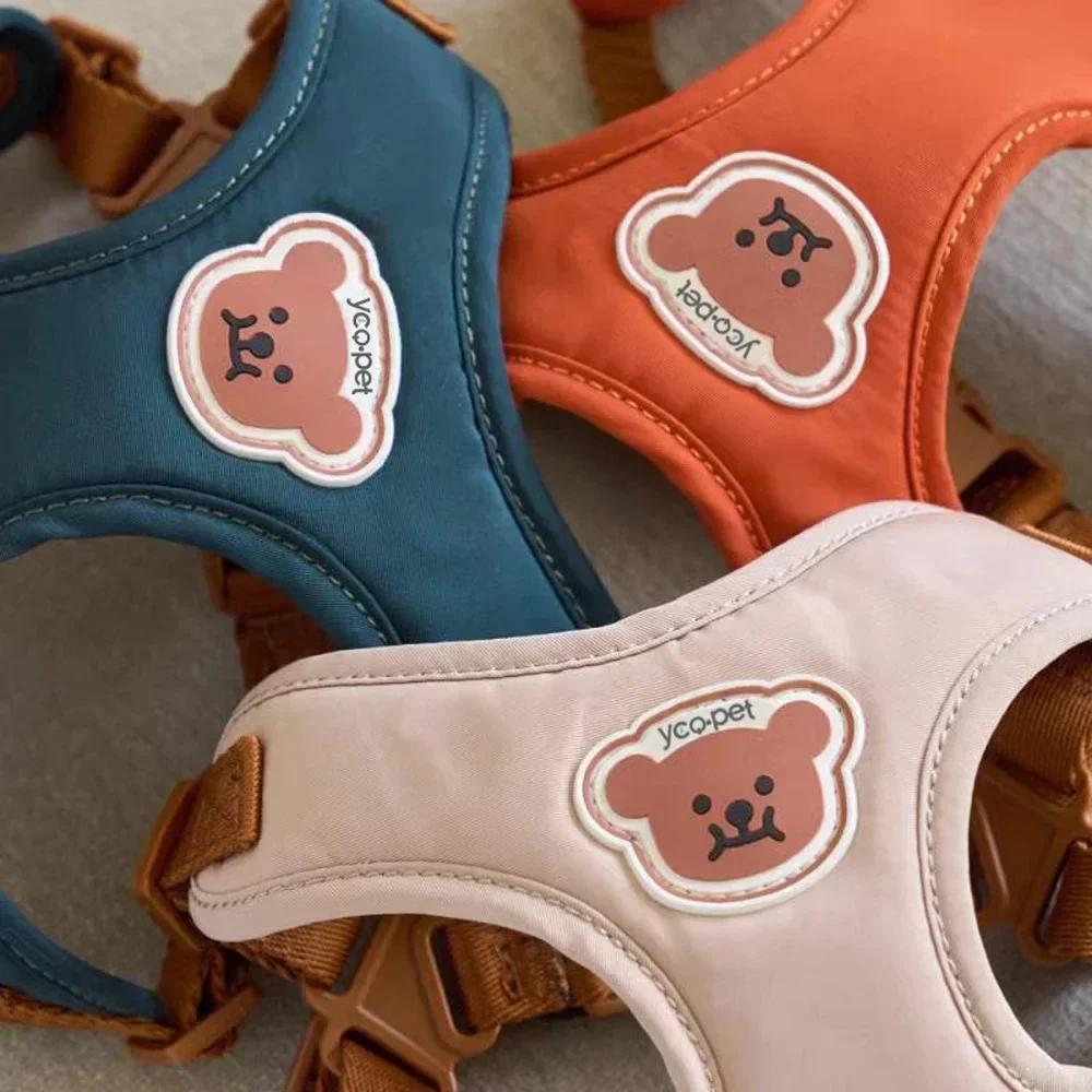 Милый медведь, комплект из кожи, нагрудный ремень для питомца, регулируемый дыхательный ремень, принадлежности для кошек и собак, комплект поводков и шлейки для собак