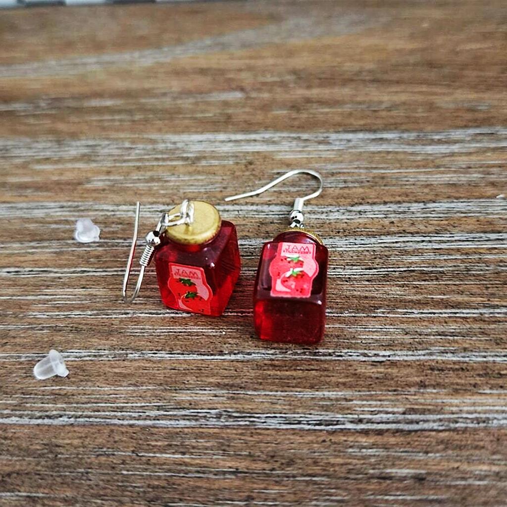 Романтические висячие серьги в виде банки с клубничным джемом, серьги-капли из смолы, аксессуары, уникальный подарок для украшения ушей.