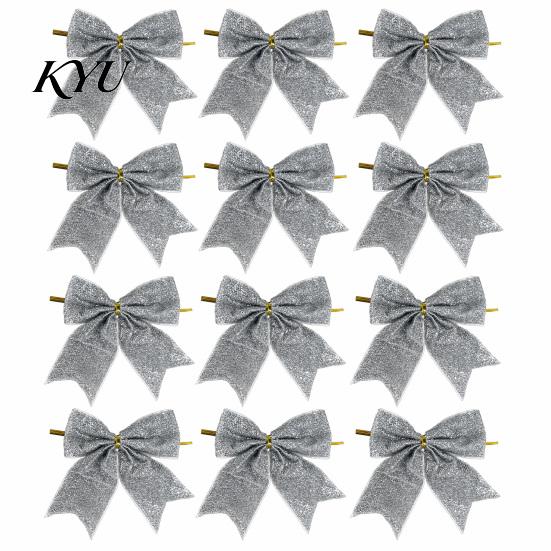 Christmas Tree Bow Decorations Glitter Bow, Gold Sparkling Ribbon Hanging Ornament for Powder Ties Gifts Wreath Gift Box, Festive Wedding Party Decor