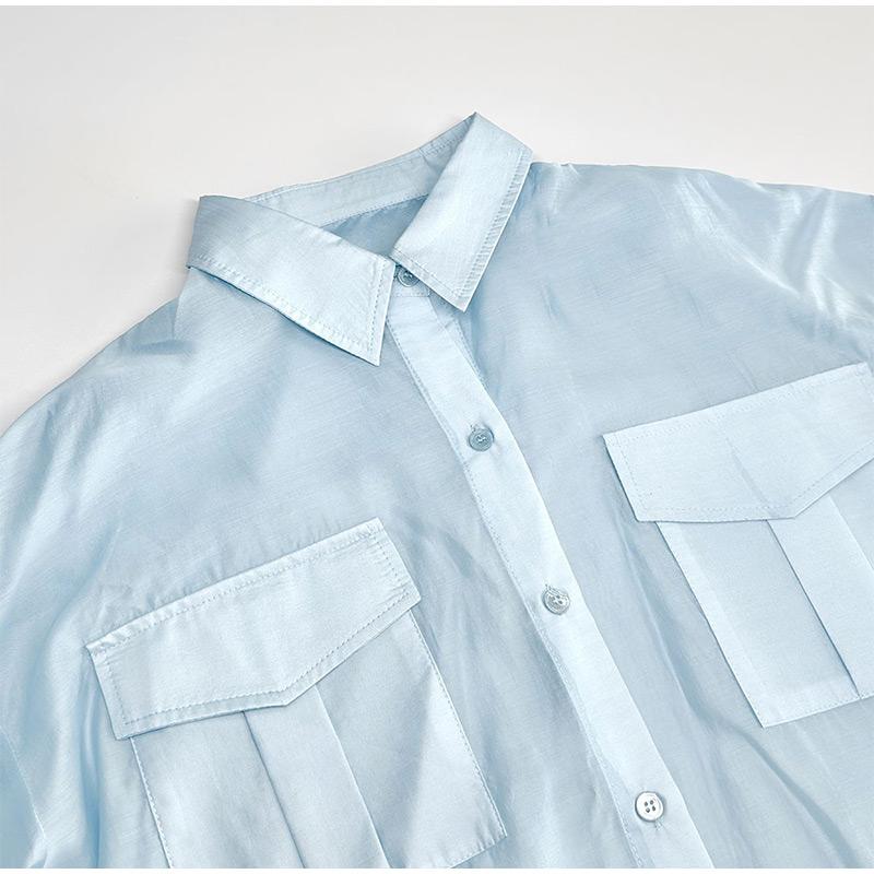 Повседневная свободная рубашка женская весна-лето лацканы пуговицы карманы блузка женская длинный рукав однотонные топы леди прохладный уютный универсальный базовый