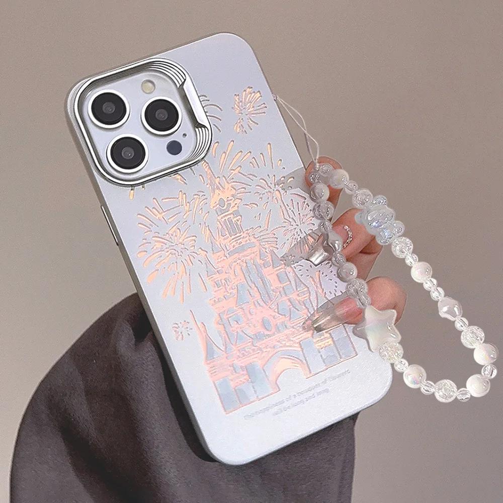 Розовый блестящий чехол для телефона «Замок» со шнурком для iPhone 17 Air 16 15 14 13 12 Pro Max Plus Чехол-накладка для телефона «Принцесса, сказка»