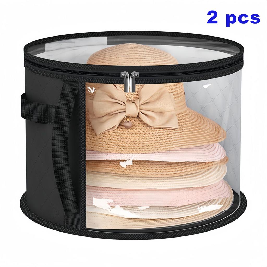 Hat Storage Bucket, Clothing Hat Travel Organizer, Foldable Round Brim Hat Storage Bag with Handle and Clear Window