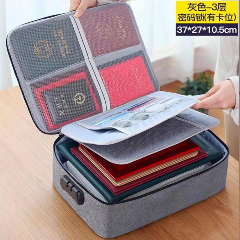 3Large Capacity Document Bag for Home Use, File Certificate Storage Bag, Multifunctional Password Lock Passport Holder Storage Pouch