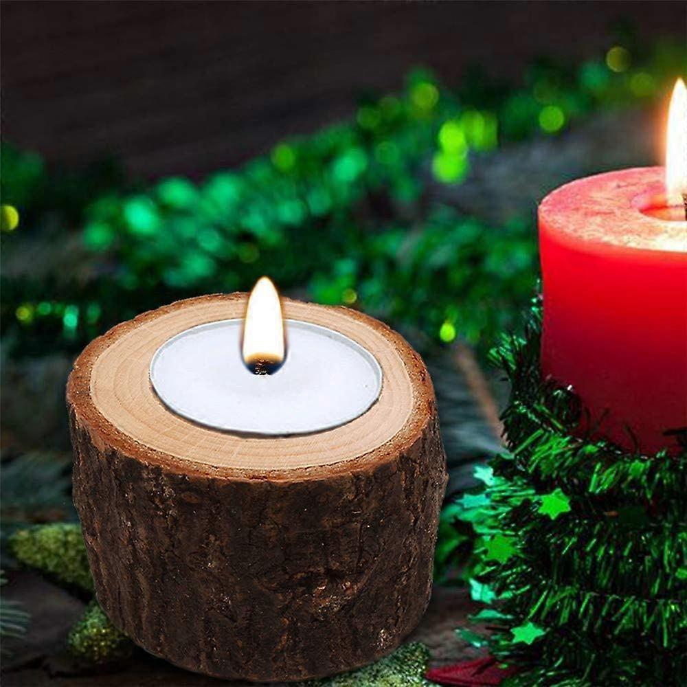 Wooden Bark Candlestick Creative Wooden Crafts Decoration Flower Plant Pot Candle Stand Holder (2.4x1.7 inch)(Brown)(4Pcs)