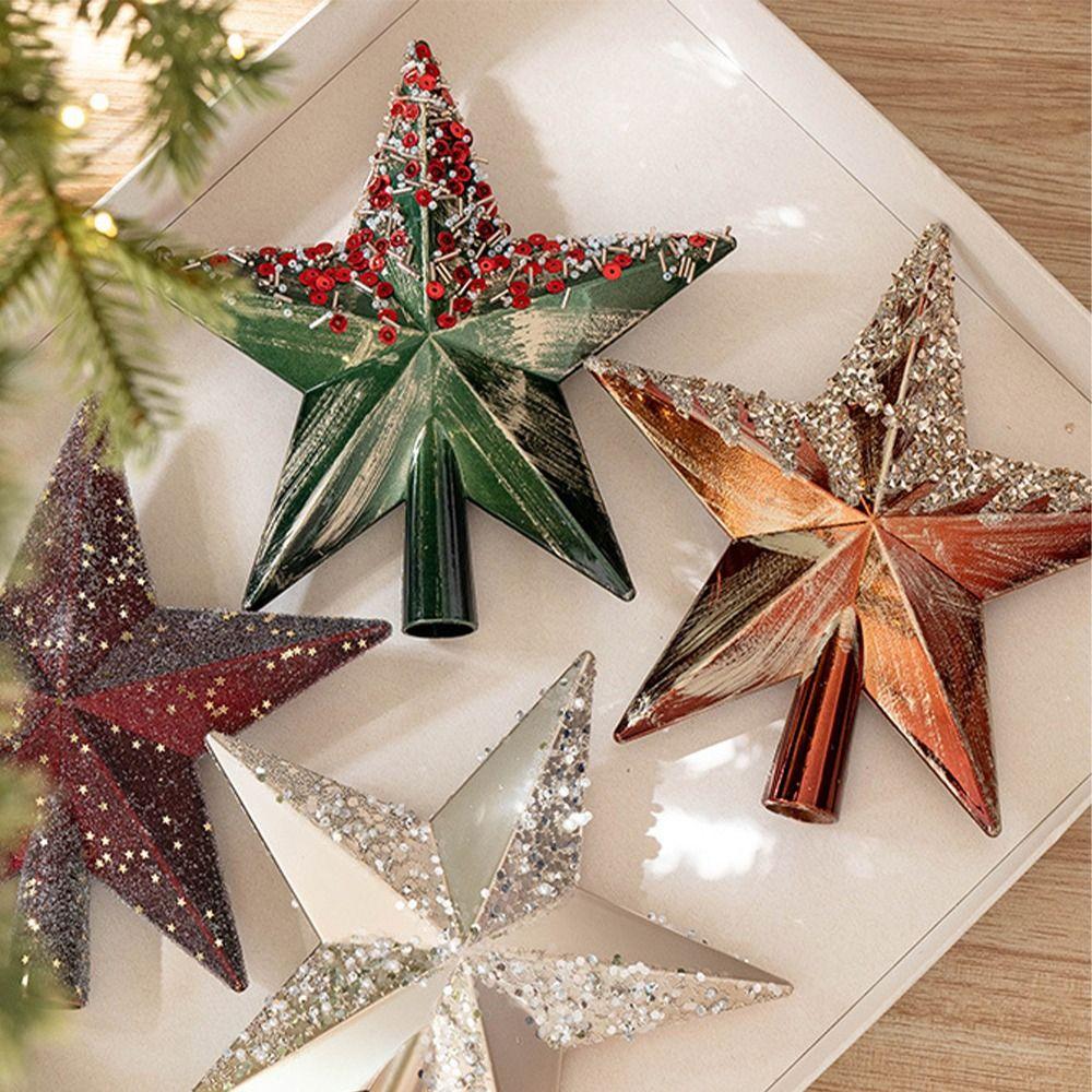 Блестящая звезда на верхушку елки, ретро украшение для рождественской елки, свадебные украшения для вечеринки