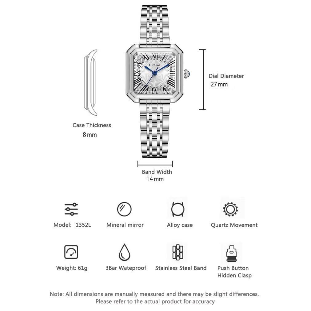 Elegant Womens Square Dress Watch Sparkling Zircon Diamond Dial Roman Numerals Quartz Wristwatch
